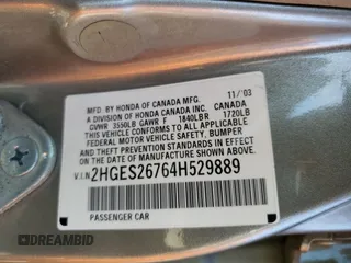2004 Honda Civic EX with VIN 2HGES26764H529889, listed as a Copart auction lot 49139985 with 153,737 mi miles and Salvage Title. Bid and sale history available at DreamBid. Image 13.