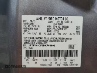 2013 Ford F-150 XL with VIN 1FTFW1CF3DKF64895, listed as a Copart auction lot 85154044 with 169,945 mi miles and Salvage Title. Bid and sale history available at carsss.com. Image 12.