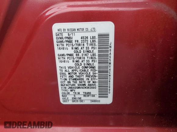 2012 Nissan Rogue S with VIN JN8AS5MV4CW362890, listed as a Copart auction lot 52598385 with 80,531 mi miles and Salvage Title. Bid and sale history available at DreamBid. Image 16.