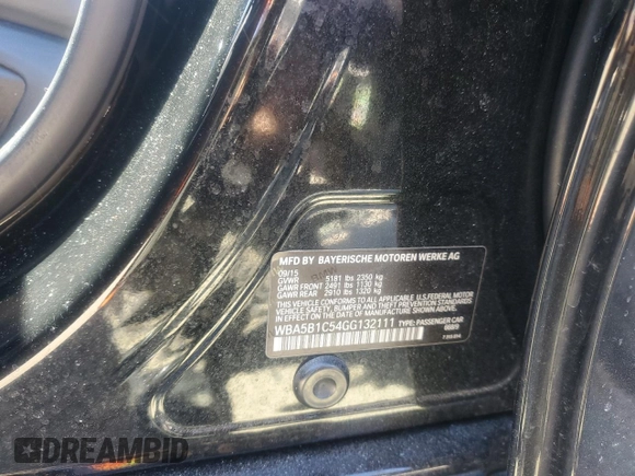2016 BMW 5 Series 535i with VIN WBA5B1C54GG132111, listed as a Copart auction lot 43409355 with 133,043 mi miles and Salvage Title. Bid and sale history available at DreamBid. Image 12.