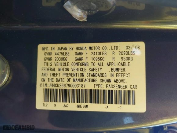2009 Acura TSX with VIN JH4CU26679C003187, listed as a IAAI auction lot 41770030 with 260,600 mi miles. Bid and sale history available at carsss.com. Image 9.