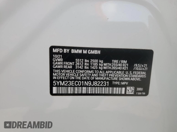 2022 BMW X4 M z VIN 5YM23EC01N9J82231, wystawiony jako Copart lot #43271695 z przebiegiem 20 715 mil mil oraz Szkody całkowita. Historia ofert i sprzedaży dostępna na DreamBid. Obrazek 15.