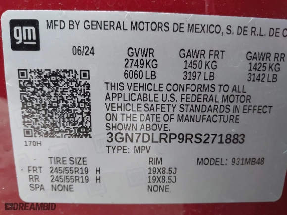 2024 Chevrolet Equinox EV LT with VIN 3GN7DLRP9RS271883, listed as a IAAI auction lot 41867444 with 2,566 mi miles. Bid and sale history available at carsss.com. Image 9.