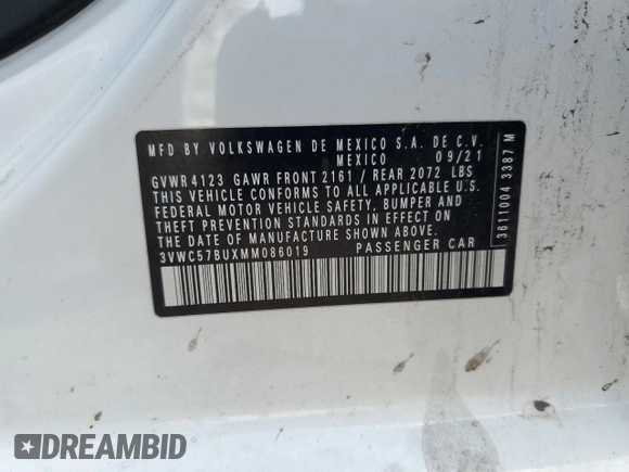 2021 Volkswagen Jetta S with VIN 3VWC57BUXMM086019, listed as a Copart auction lot 61213615 with 75,009 mi miles and Salvage title. Bid and sale history available at DreamBid. Image 12.