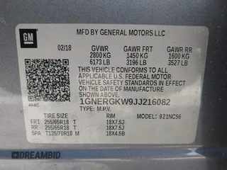 2018 Chevrolet Traverse LT Cloth with VIN 1GNERGKW9JJ216082, listed as a IAAI auction lot 41880608 with 130,084 mi miles and . Bid and sale history available at DreamBid. Image 9.