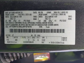 2020 Ford F-150 XL z VIN 1FTEW1C50LKF57470, wystawiony jako IAAI lot #42290240 z przebiegiem 194 797 mil mil oraz . Historia ofert i sprzedaży dostępna na DreamBid. Obrazek 9.