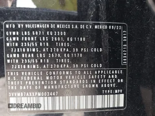 2023 Volkswagen Tiguan SE with VIN 3VVMB7AXXPM003447, listed as a IAAI auction lot 42566061 with 39,185 mi miles and . Bid and sale history available at DreamBid. Image 9.