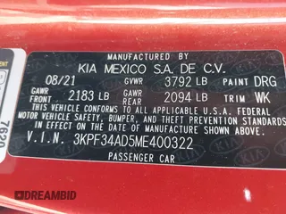 2021 Kia Forte GT-Line с VIN 3KPF34AD5ME400322, выставлен на аукционе IAAI как лот 42424425 с пробегом 114 654 миль миль и . История ставок и продаж доступна на DreamBid. Изображение 9.