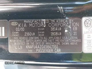 2010 Kia Forte EX with VIN KNAFU4A20A5847351, listed as a IAAI auction lot 41897921 with 129,084 mi miles. Bid and sale history available at carsss.com. Image 9.