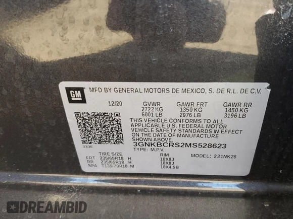 2021 Chevrolet Blazer LT z VIN 3GNKBCRS2MS528623, wystawiony jako Copart lot #56753585 z przebiegiem 36 957 mil mil oraz Nie do naprawy • Non repairable. Historia ofert i sprzedaży dostępna na DreamBid. Obrazek 12.