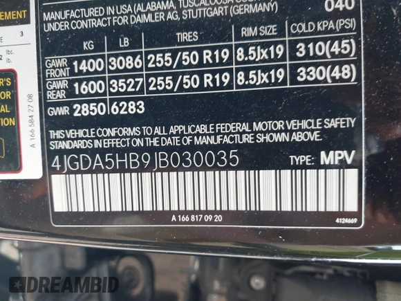 2018 Mercedes-Benz GLE 350 with VIN 4JGDA5HB9JB030035, listed as a IAAI auction lot 42405465 with 84,556 mi miles and . Bid and sale history available at DreamBid. Image 9.