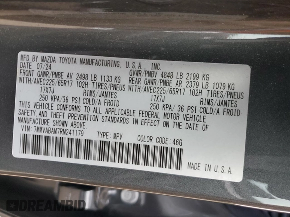 2024 Mazda CX-50 S Select with VIN 7MMVABAM7RN241179, listed as a Copart auction lot 63663895 with 13,041 mi miles and Salvage title. Bid and sale history available at DreamBid. Image 13.