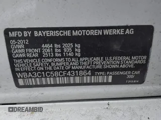 2012 BMW 3 Series 328i с VIN WBA3C1C58CF431864, выставлен на аукционе IAAI как лот 41732575 с пробегом Не указан миль и . История ставок и продаж доступна на DreamBid. Изображение 9.