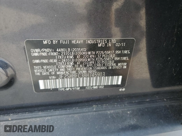 2011 Subaru Forester X Limited with VIN JF2SHBFC3BH745913, listed as a Copart auction lot 73682554 with 172,733 mi miles and Clean title. Bid and sale history available at DreamBid. Image 13.