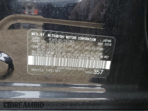 2018 Mitsubishi Outlander SE with VIN JA4AP3AW9JU018859, listed as a Copart auction lot 52498065 with 26,527 mi miles and Salvage title. Bid and sale history available at DreamBid. Image 15.