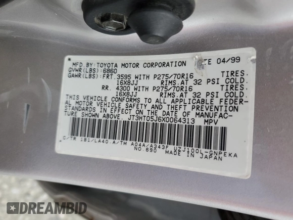 1999 Toyota Land Cruiser z VIN JT3HT05J6X0064313, wystawiony jako Copart lot #49555315 z przebiegiem 177 814 mil mil oraz Szkoda całkowita • Salvage title. Historia ofert i sprzedaży dostępna na DreamBid. Obrazek 13.