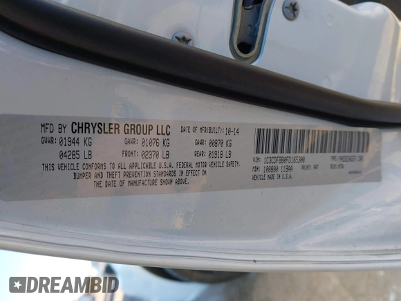 2015 Dodge Dart SXT with VIN 1C3CDFBB0FD165300, listed as a IAAI auction lot 41389305 with 102,884 mi miles. Bid and sale history available at carsss.com. Image 9.
