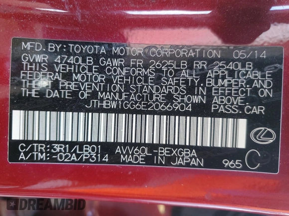 2014 Lexus ES 300h Hybrid with VIN JTHBW1GG6E2066904, listed as a Copart auction lot 51825105 with 101,764 mi miles and Salvage Title. Bid and sale history available at carsss.com. Image 12.
