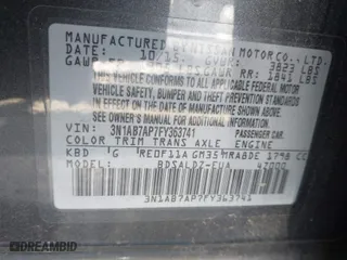 2015 Nissan Sentra S with VIN 3N1AB7AP7FY363741, listed as a IAAI auction lot 41209845 with 101,880 mi miles. Bid and sale history available at carsss.com. Image 9.