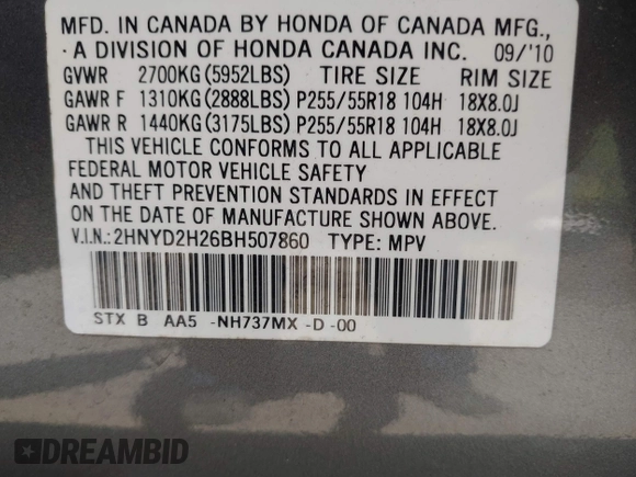 2011 Acura MDX with VIN 2HNYD2H26BH507860, listed as a IAAI auction lot 42159174 with 112,491 mi miles. Bid and sale history available at carsss.com. Image 9.