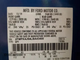 2020 Ford Edge SEL with VIN 2FMPK4J94LBA43400, listed as a Copart auction lot 51965625 with 0 mi miles and Salvage Title. Bid and sale history available at carsss.com. Image 15.