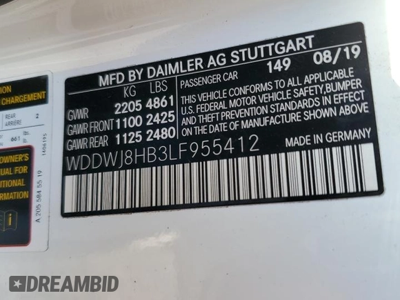 2020 Mercedes-Benz C 63 S AMG with VIN WDDWJ8HB3LF955412, listed as a Copart auction lot 38246253 with Not provided miles and . Bid and sale history available at DreamBid. Image 13.