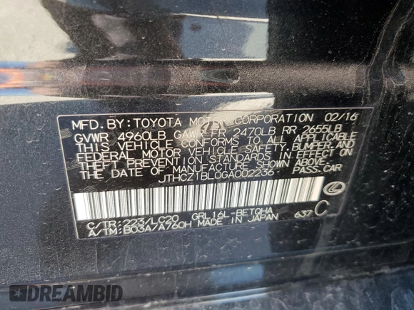 2016 Lexus GS 350 with VIN JTHCZ1BL0GA002236, listed as a Copart auction lot 79426964 with 80,823 mi miles and Salvage Title. Bid and sale history available at DreamBid. Image 12.