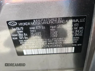 2019 Hyundai Santa Fe SE с VIN 5NMS23AD7KH134965, выставлен на аукционе Copart как лот 63212975 с пробегом 50 196 миль миль и Списание • Salvage title. История ставок и продаж доступна на DreamBid. Изображение 13.