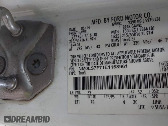 2014 Ford Transit Connect XLT с VIN NM0LS7F71E1168961, выставлен на аукционе IAAI как лот 42619738 с пробегом 238 032 миль миль и . История ставок и продаж доступна на DreamBid. Изображение 9.
