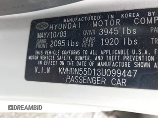 2003 Hyundai Elantra GT z VIN KMHDN55D13U099447, wystawiony jako IAAI lot #41973749 z przebiegiem 200 923 mil mil oraz . Historia ofert i sprzedaży dostępna na DreamBid. Obrazek 9.