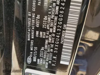 2016 Kia Optima EX with VIN 5XXGU4L32GG062427, listed as a Copart auction lot 46433225 with 98,261 mi miles and Salvage Title. Bid and sale history available at carsss.com. Image 13.
