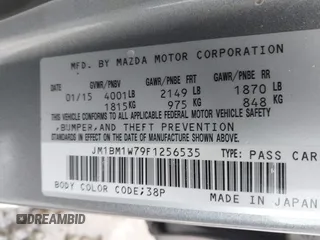 2015 Mazda 3 i Grand Touring with VIN JM1BM1W79F1256535, listed as a IAAI auction lot 41474347 with 128,573 mi miles and . Bid and sale history available at DreamBid. Image 9.