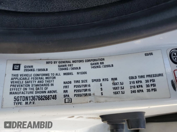 2006 Hummer H3 with VIN 5GTDN136768268748, listed as a Copart auction lot 81366954 with 195,547 mi miles and Salvage Title. Bid and sale history available at carsss.com. Image 15.