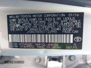 2016 Toyota Prius One with VIN JTDKDTB3XG1122990, listed as a IAAI auction lot 41791861 with Not Provided miles. Bid and sale history available at carsss.com. Image 9.