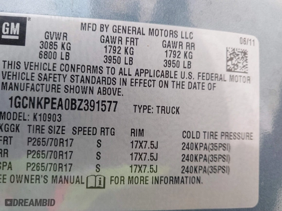 2011 Chevrolet Silverado 1500 Work Truck with VIN 1GCNKPEA0BZ391577, listed as a IAAI auction lot 41470524 with 117,556 mi miles. Bid and sale history available at carsss.com. Image 9.