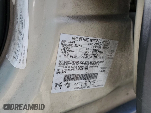 2004 Ford Escape XLT с VIN 1FMYU03174DA15312, выставлен на аукционе Copart как лот 58361005 с пробегом 187 066 миль миль и Чистый • Clean title. История ставок и продаж доступна на DreamBid. Изображение 13.