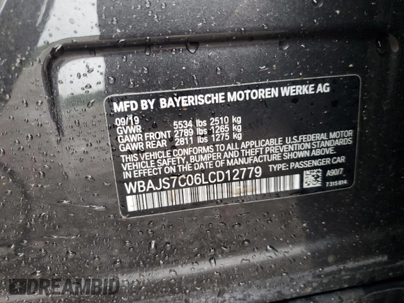 2020 BMW 5 Series M550i xDrive with VIN WBAJS7C06LCD12779, listed as a Copart auction lot 61136215 with 81,286 mi miles and Salvage title. Bid and sale history available at DreamBid. Image 12.