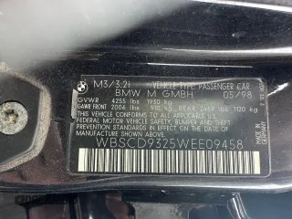 1998 BMW M3 z VIN WBSCD9325WEE09458, wystawiony jako Copart lot #48253425 z przebiegiem 254 162 mil mil oraz Czysty tytuł • Clean title. Historia ofert i sprzedaży dostępna na DreamBid. Obrazek 10.