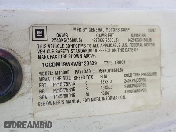 1998 Chevrolet Astro Cargo z VIN 1GCDM19W4WB133439, wystawiony jako IAAI lot #41456062 z przebiegiem 310 476 mil mil oraz . Historia ofert i sprzedaży dostępna na DreamBid. Obrazek 9.