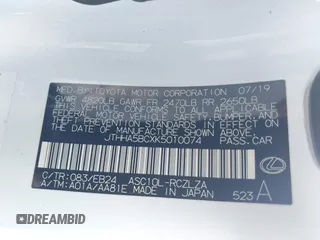 2019 Lexus RC 300 с VIN JTHHA5BCXK5010074, выставлен на аукционе IAAI как лот 41452991 с пробегом 38 762 миль миль и . История ставок и продаж доступна на DreamBid. Изображение 9.