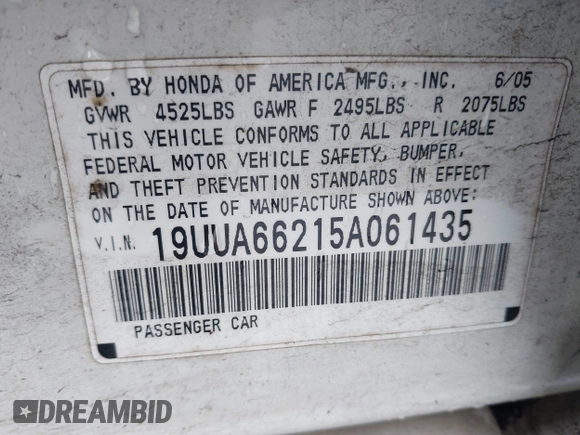 2005 Acura TL with VIN 19UUA66215A061435, listed as a IAAI auction lot 41561726 with 223,592 mi miles. Bid and sale history available at carsss.com. Image 9.