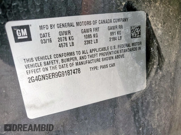 2016 Buick Regal with VIN 2G4GN5ER9G9187478, listed as a Copart auction lot 59077015 with 158,002 mi miles and Salvage title. Bid and sale history available at DreamBid. Image 12.