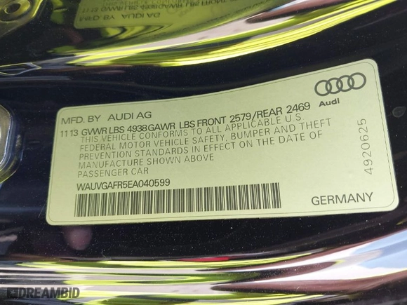 2014 Audi S5 Prestige with VIN WAUVGAFR5EA040599, listed as a IAAI auction lot 41856135 with 70,590 mi miles. Bid and sale history available at carsss.com. Image 9.
