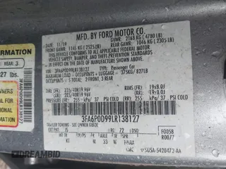 2020 Ford Fusion Titanium with VIN 3FA6P0D99LR138127, listed as a IAAI auction lot 42439024 with 128,792 mi miles and . Bid and sale history available at DreamBid. Image 9.