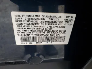 2011 Honda Pilot Touring with VIN 5FNYF4H96BB077391, listed as a Copart auction lot 41520315 with 196,291 mi miles and Salvage Title. Bid and sale history available at DreamBid. Image 15.