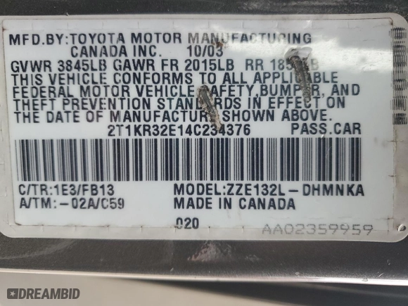 2004 Toyota Matrix Std with VIN 2T1KR32E14C234376, listed as a Copart auction lot 51087005 with 195,732 mi miles and Salvage Title. Bid and sale history available at carsss.com. Image 13.