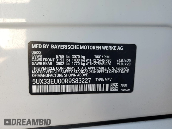 2024 BMW X5 M60i with VIN 5UX33EU00R9S83227, listed as a Copart auction lot 42813985 with 0 mi miles and Salvage Title. Bid and sale history available at carsss.com. Image 15.