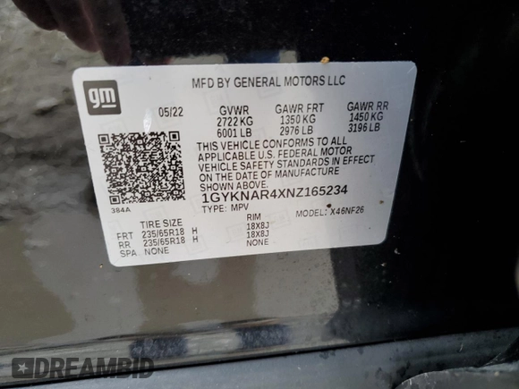 2022 Cadillac XT5 FWD Luxury z VIN 1GYKNAR4XNZ165234, wystawiony jako Copart lot #85392754 z przebiegiem 36 100 mil mil oraz Nie do naprawy • Non repairable. Historia ofert i sprzedaży dostępna na DreamBid. Obrazek 14.