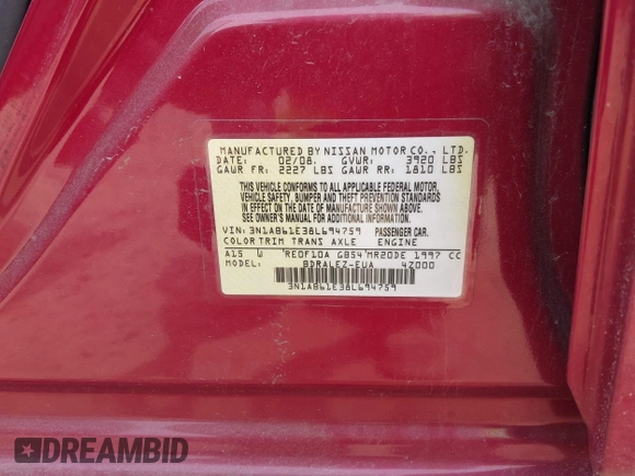 2008 Nissan Sentra S with VIN 3N1AB61E38L694759, listed as a IAAI auction lot 42044252 with 136,096 mi miles and . Bid and sale history available at DreamBid. Image 9.