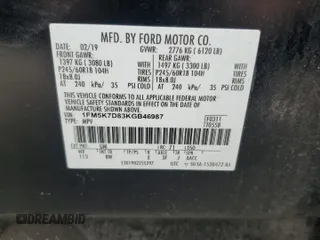 2019 Ford Explorer XLT with VIN 1FM5K7D83KGB46987, listed as a Copart auction lot 60567275 with 74,513 mi miles and Clean title. Bid and sale history available at DreamBid. Image 14.